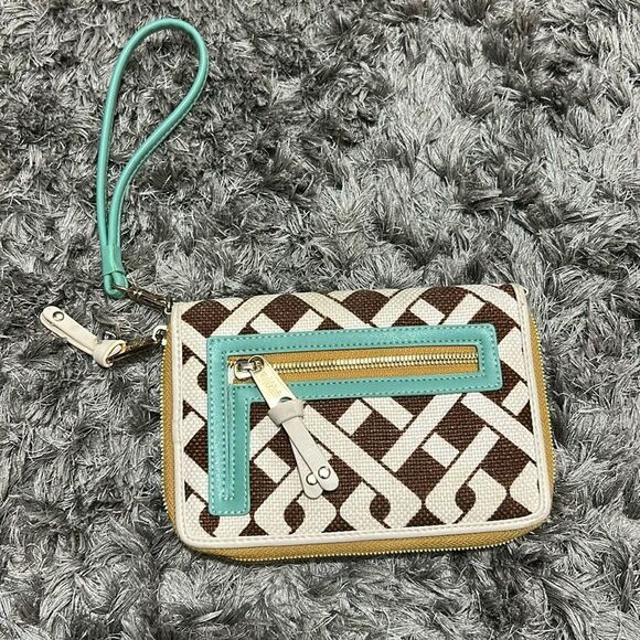 Spartina 449 Madison Canvas Leather Wristlet Daufuskie Island, Brown Lattice - Picture 1 of 7